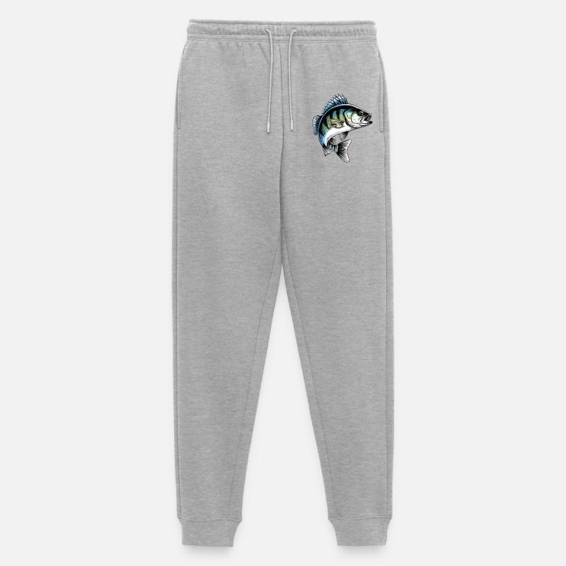 Jumping Perch Dynamic Fish Illustration - Men's Premium Organic Joggers - heather grey