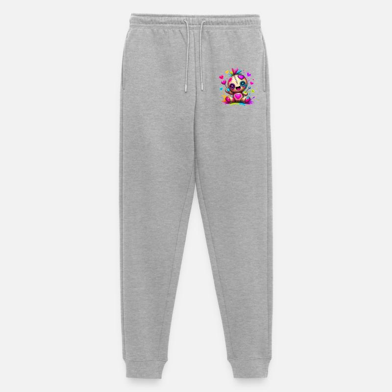 Patchwork-Kuscheltier mit Neonherzen - Männer Premium Bio Jogginghose - Grau meliert