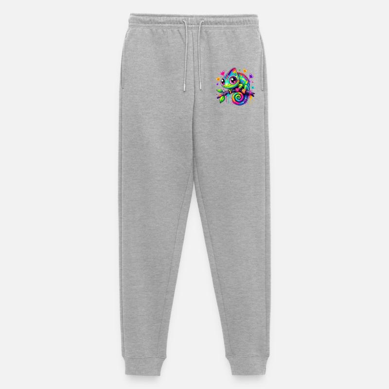 Buntes Chamäleon auf Ast - Männer Premium Bio Jogginghose - Grau meliert