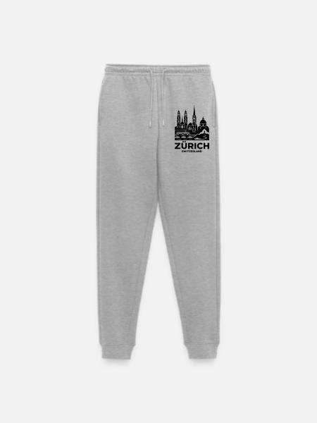 Zurich Skyline Silhouette – Switzerland - Men's Premium Organic Joggers - heather grey