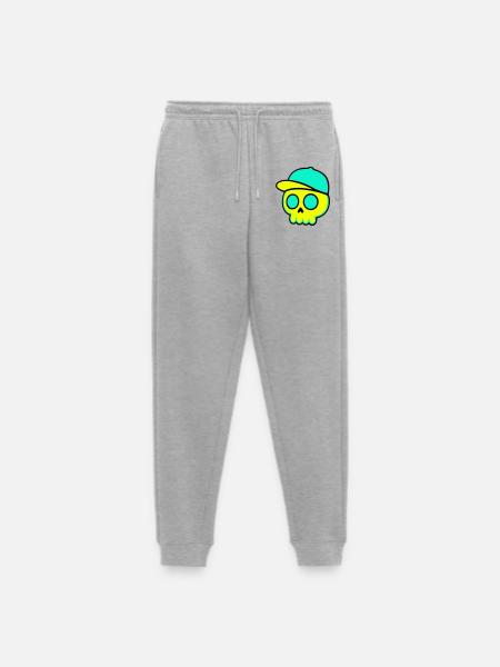 Neon Schädel Cap Streetwear - Männer Premium Bio Jogginghose - Grau meliert