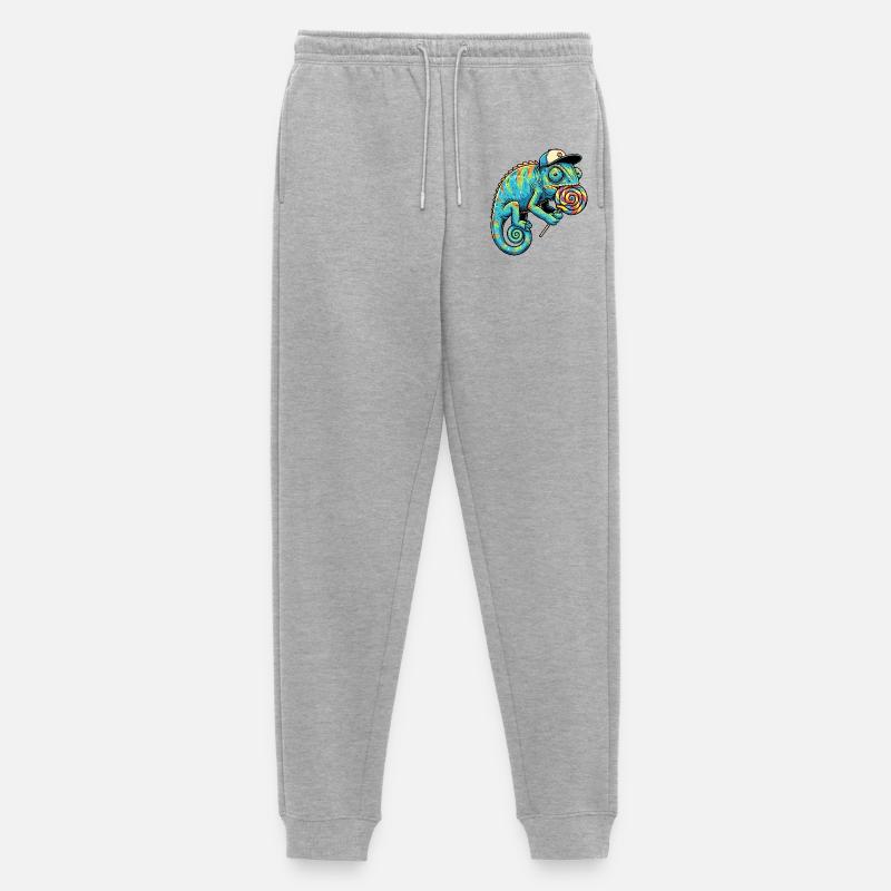 Camaleonte divertente con lecca- - Pantaloni da jogging ecologici premium da uomo - grigio melange