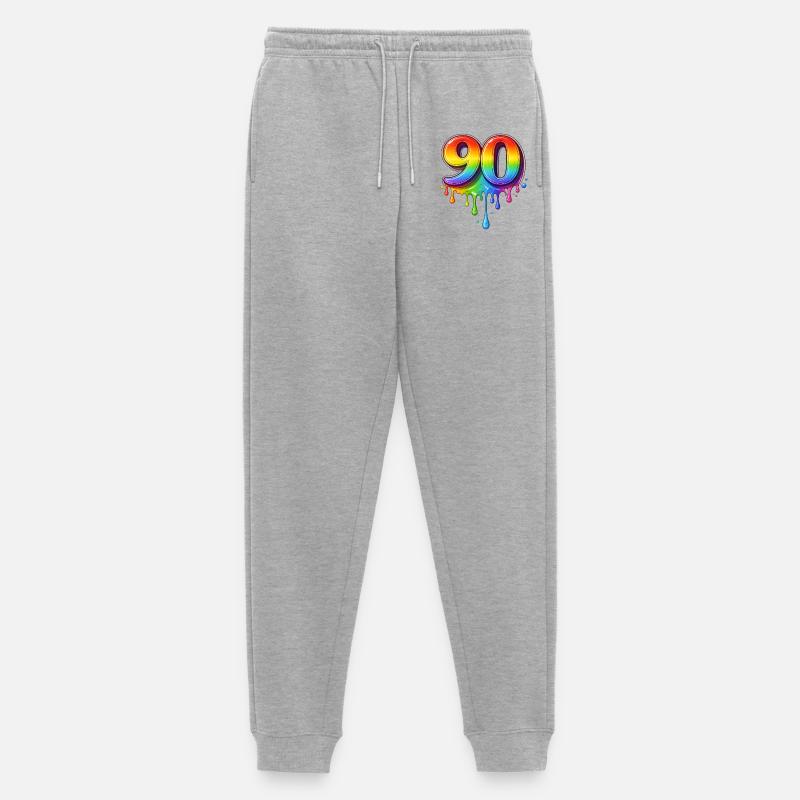 90 Regenbogen Retro Zahl   - Männer Premium Bio Jogginghose - Grau meliert