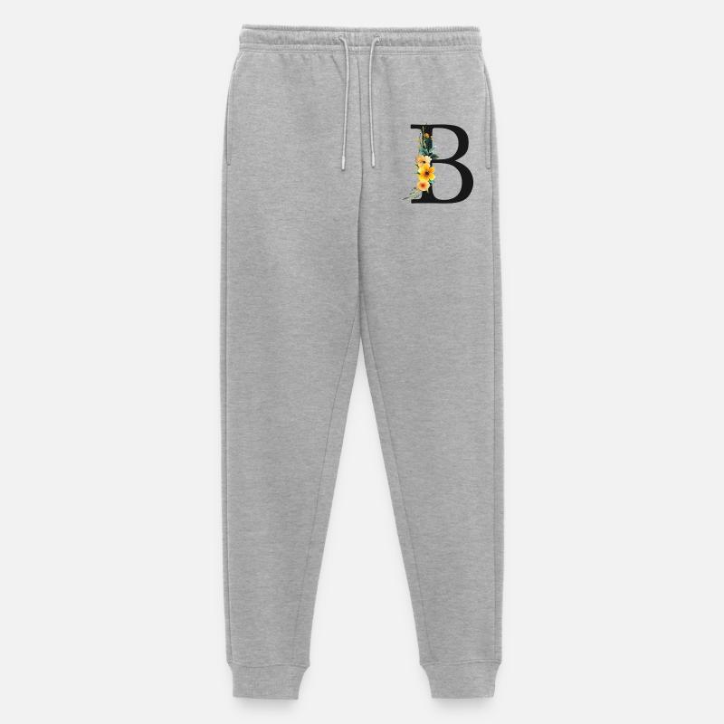 B Monogramm, Floral, personalisierbar - Männer Premium Bio Jogginghose - Grau meliert