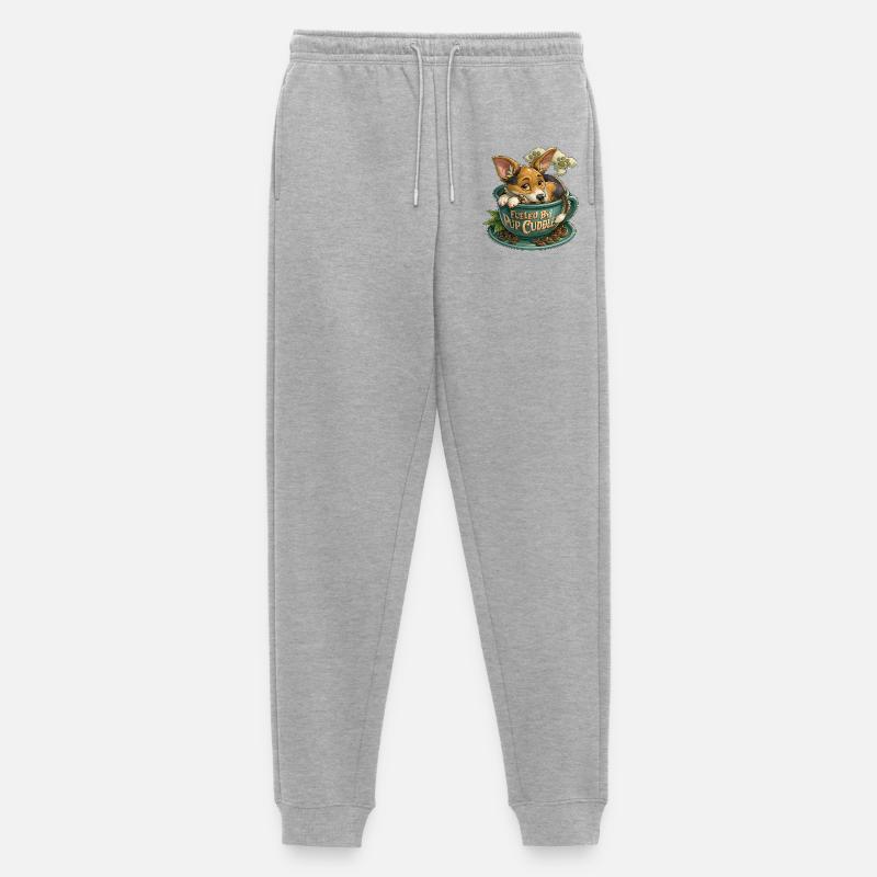 Welpe kuschelt in Kaffeetasse - Männer Premium Bio Jogginghose - Grau meliert
