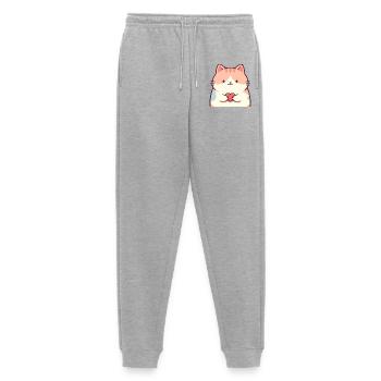 Cuddly Kitten Heart Cartoon Cat - Men's Premium Organic Joggers - heather grey - Front - Thijin (182cm)