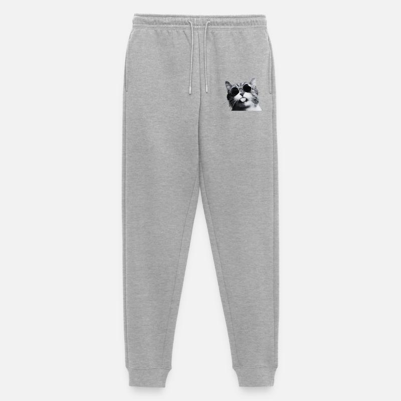 Chill Cat mit runder Sonnenbrille - Männer Premium Bio Jogginghose - Grau meliert