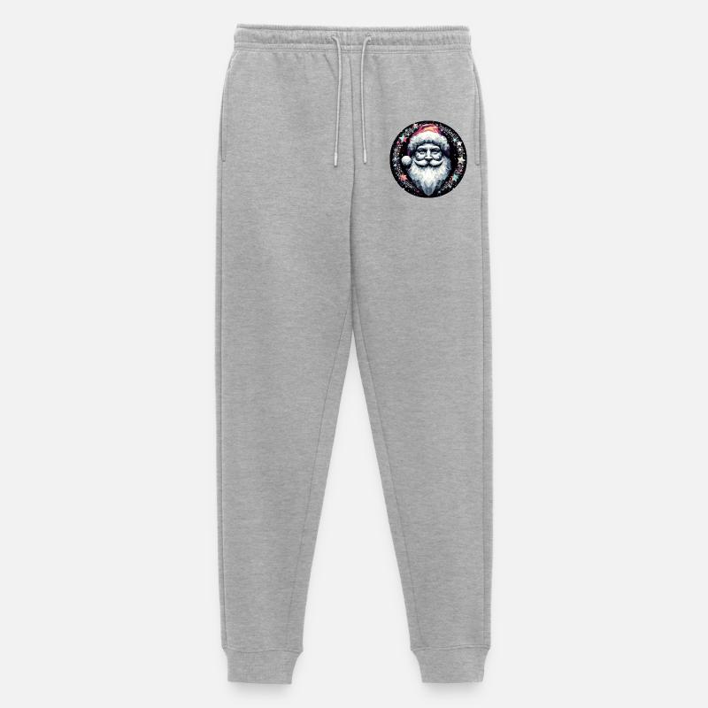 Weihnachtsmann Kopf in Kranz hell - Männer Premium Bio Jogginghose - Grau meliert