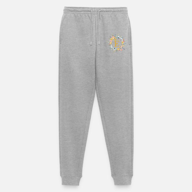 E Monogramm, Blumen-Kreis, personalisierbar - Männer Premium Bio Jogginghose - Grau meliert