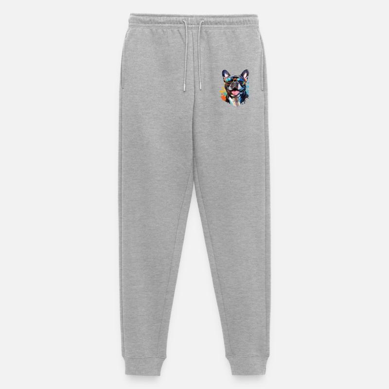 Frenchie mit Sonnenbrille - Männer Premium Bio Jogginghose - Grau meliert