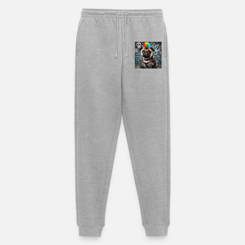 Punk Mops mit Regenbogenmähne - Männer Premium Bio Jogginghose - Grau meliert