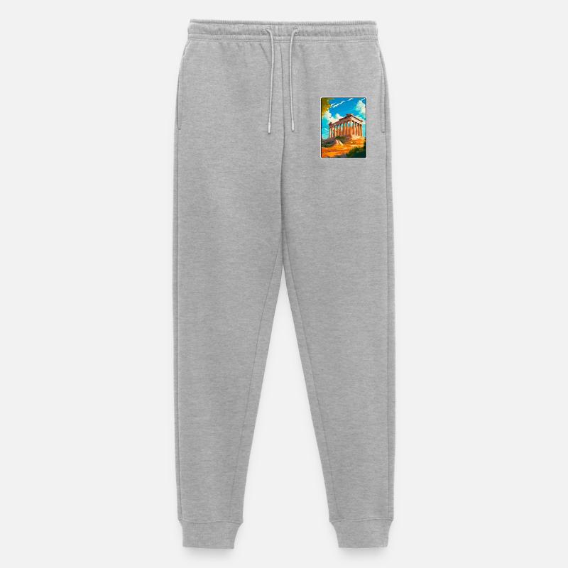 Antiker griechischer Tempel Illustration - Männer Premium Bio Jogginghose - Grau meliert