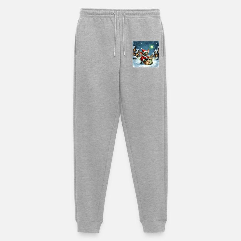 Weihnachtself schiebt verschneites Geschenk - Männer Premium Bio Jogginghose - Grau meliert