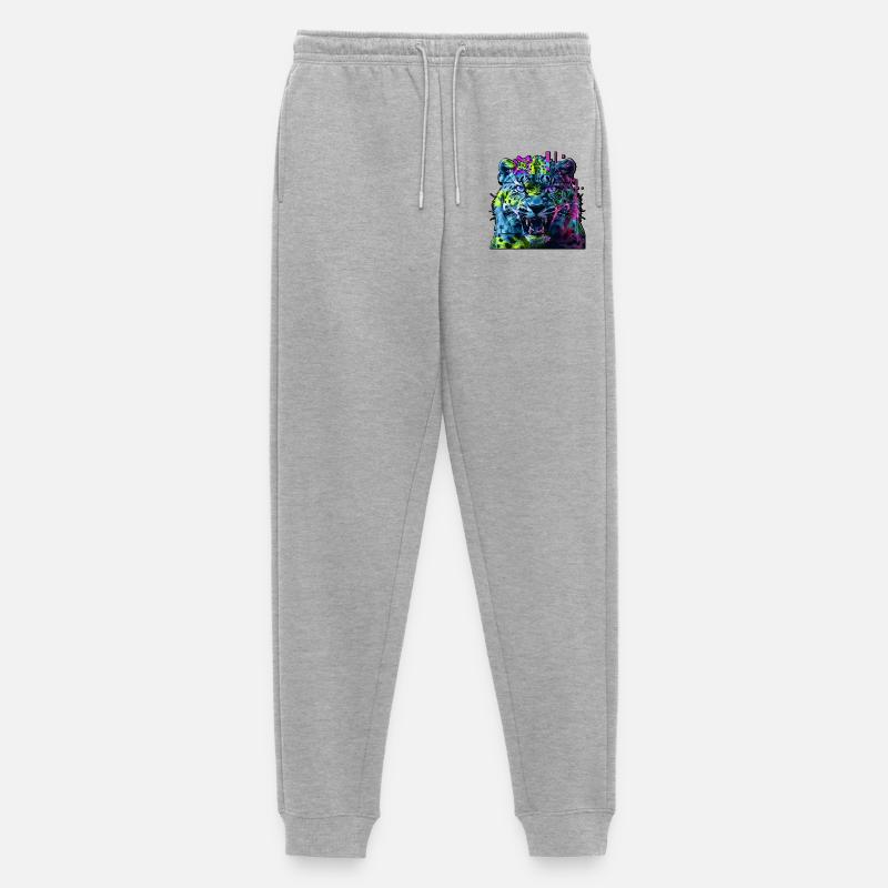 Techno Neon Leopard – Glitchcore Art - Männer Premium Bio Jogginghose - Grau meliert