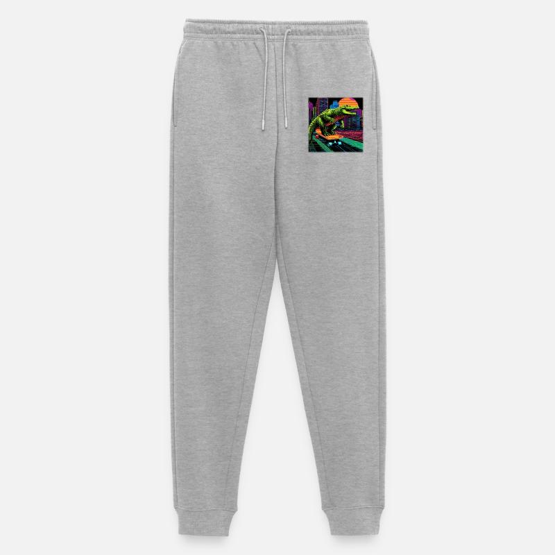 Pixel Art Krokodil – Retro Skater Synthwave - Männer Premium Bio Jogginghose - Grau meliert