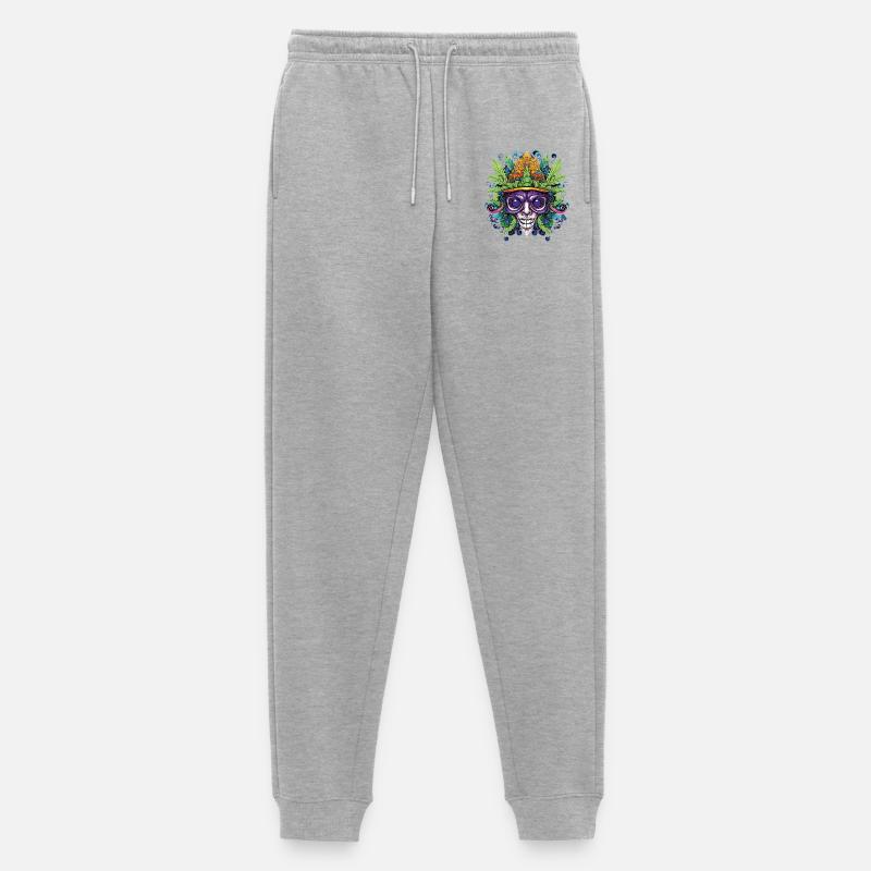 Psychedelischer Schädel mit Blattkrone - Männer Premium Bio Jogginghose - Grau meliert