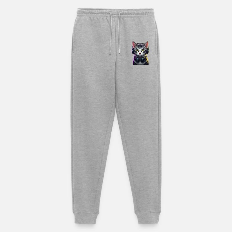 KatzenDJ Neon Kopfhörer Music lover cat - Männer Premium Bio Jogginghose - Grau meliert