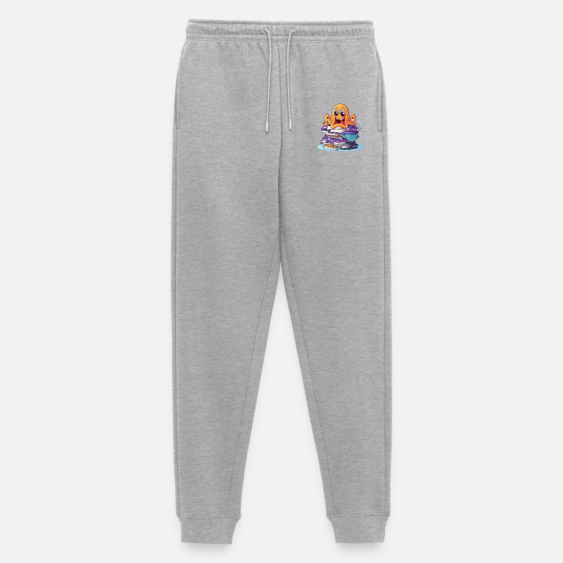 Learning octopus with stack of books - Men's Premium Organic Joggers - heather grey