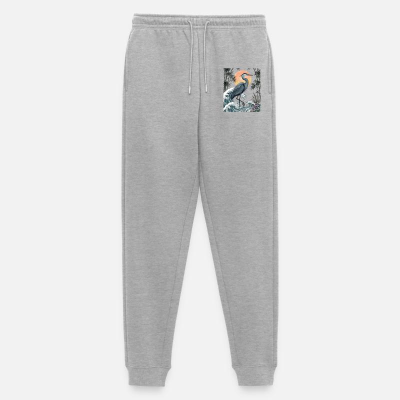 Große Blaureiher Great Wave Küstentierkunst - Männer Premium Bio Jogginghose - Grau meliert
