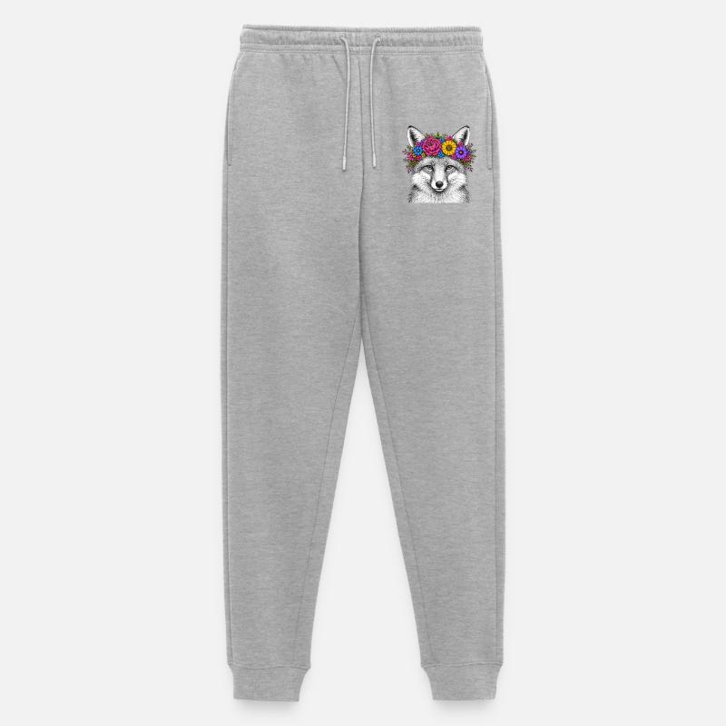 Fuchskopf mit Blumenkranz - Männer Premium Bio Jogginghose - Grau meliert