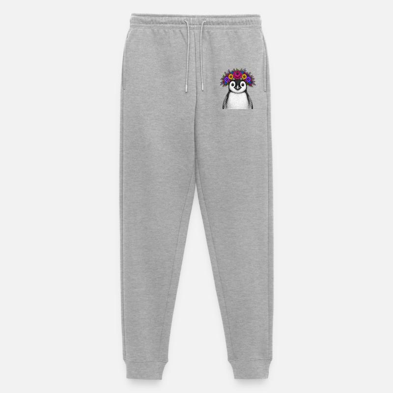 Pinguin mit Blumenkrone - Männer Premium Bio Jogginghose - Grau meliert