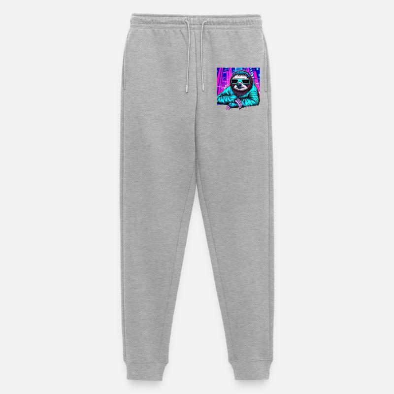 Retrowave Sloth - Ukiyo-e Malerei - Männer Premium Bio Jogginghose - Grau meliert