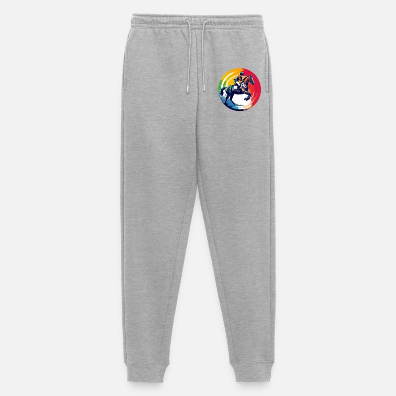 Regenbogen Springpferd Pferd Springreiten Motiv - Männer Premium Bio Jogginghose - Grau meliert