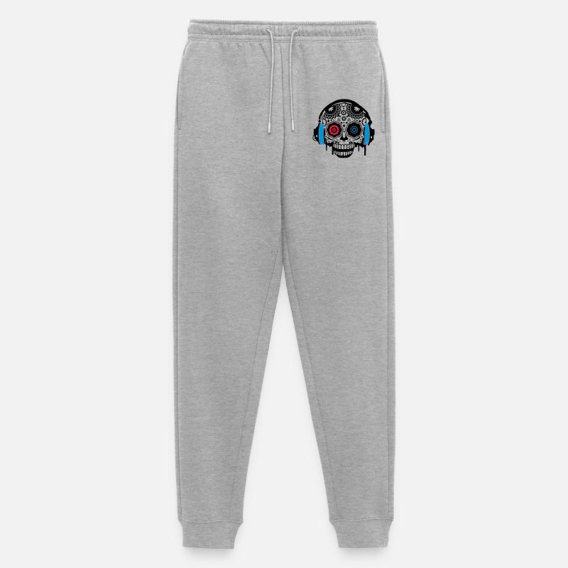 Sugar Skull mit Kopfhörer - Männer Premium Bio Jogginghose - Grau meliert