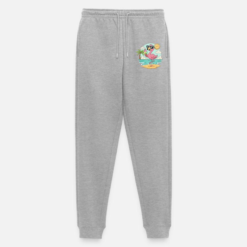 Flamingo am Strand mit Eis & Sonne - Männer Premium Bio Jogginghose - Grau meliert