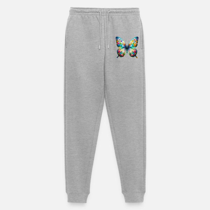 Schmetterling mit Blumen verziert - Männer Premium Bio Jogginghose - Grau meliert