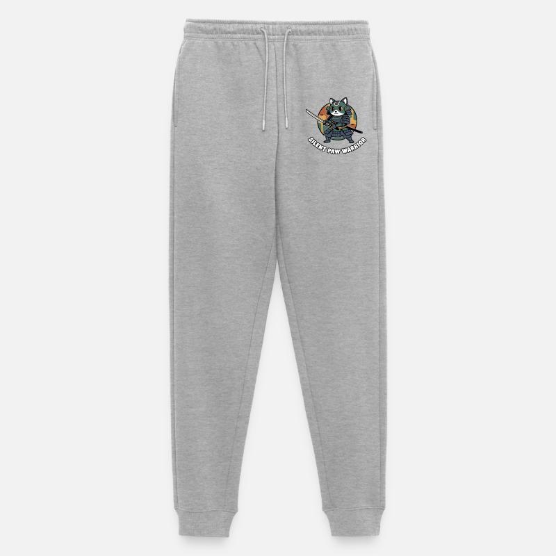 Stiller Pfoten Samurai-Krieger Katze - Männer Premium Bio Jogginghose - Grau meliert
