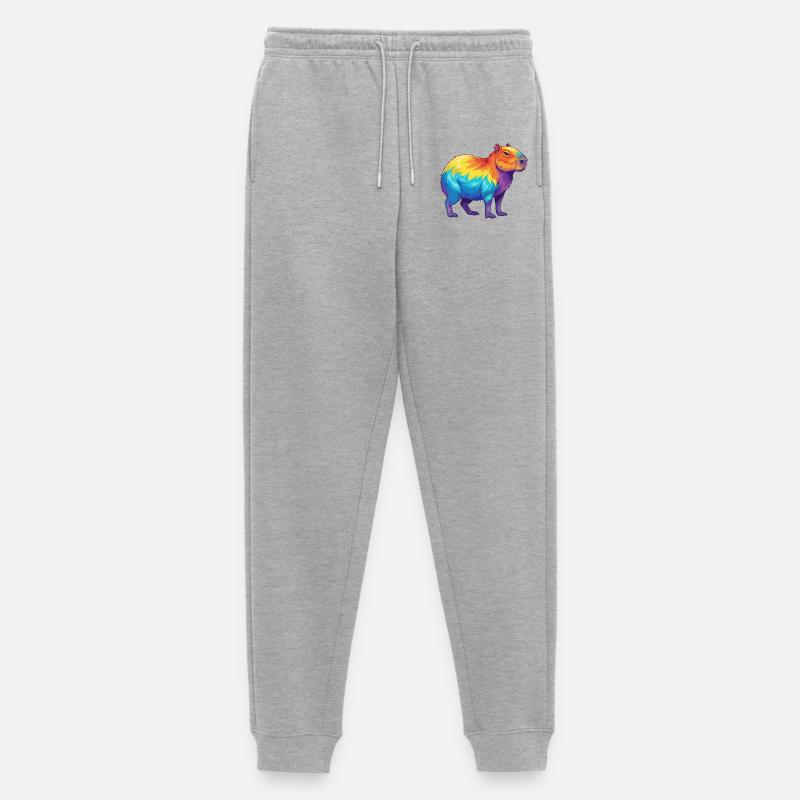 Bunte Capybara-Regenbogen-Pop-Art-Aquarell - Männer Premium Bio Jogginghose - Grau meliert