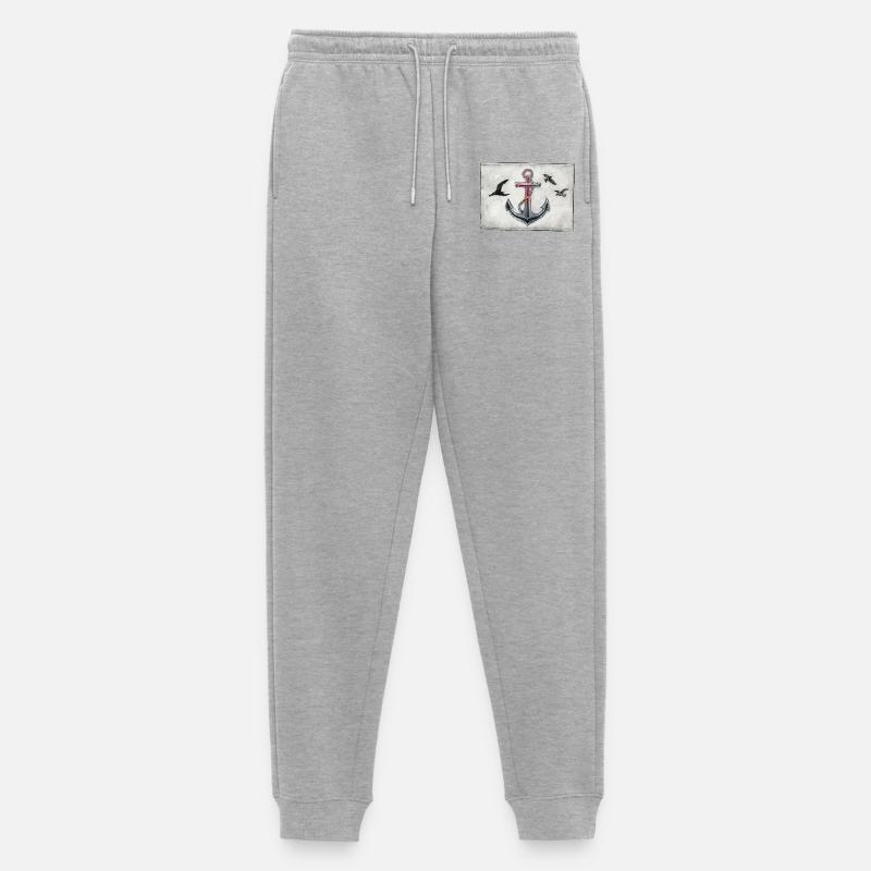 Anker mit Möwen - handgeschnitzte Druckvorlage - Männer Premium Bio Jogginghose - Grau meliert