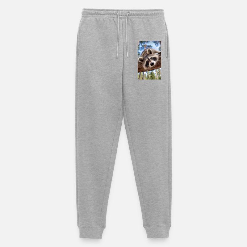 Neugieriger Waschbär am Baumast - Männer Premium Bio Jogginghose - Grau meliert
