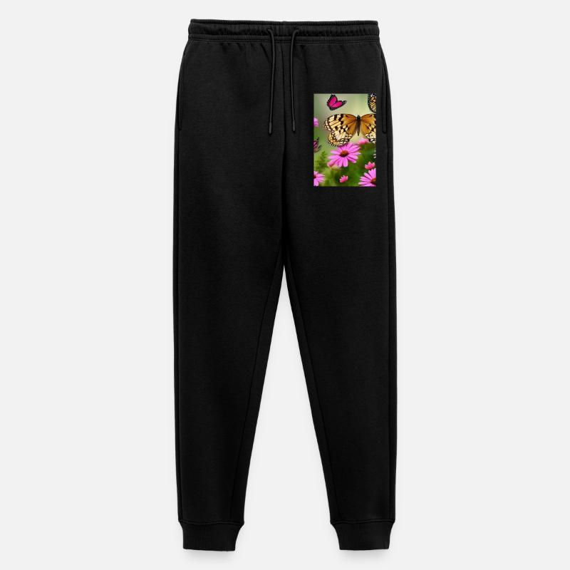 Blumen und Schmetterling - Männer Premium Bio Jogginghose - Schwarz