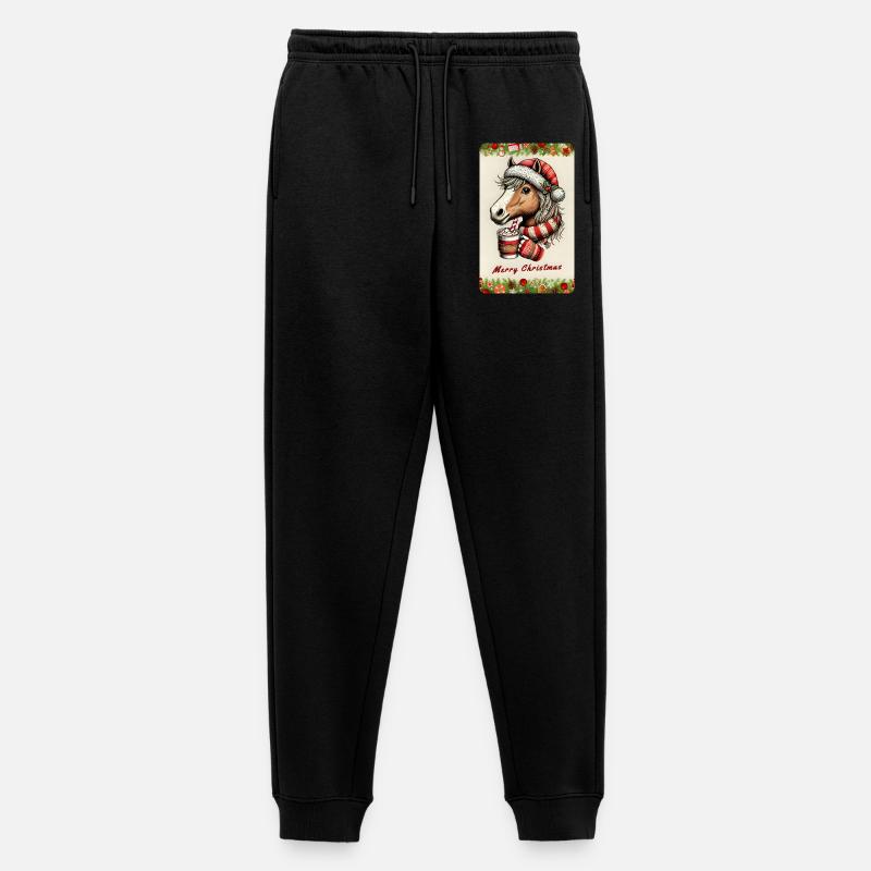 Weihnachtspferd mit heißer Schokolade - Männer Premium Bio Jogginghose - Schwarz