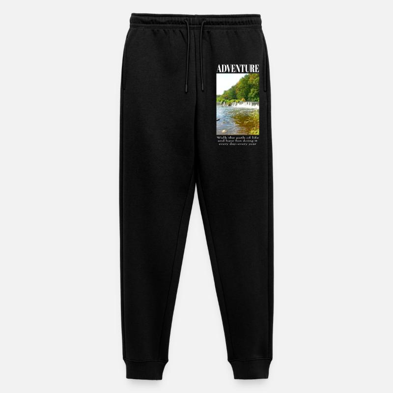 Adventure Nature River Landscape with Waterfall - Men's Premium Organic Joggers - black