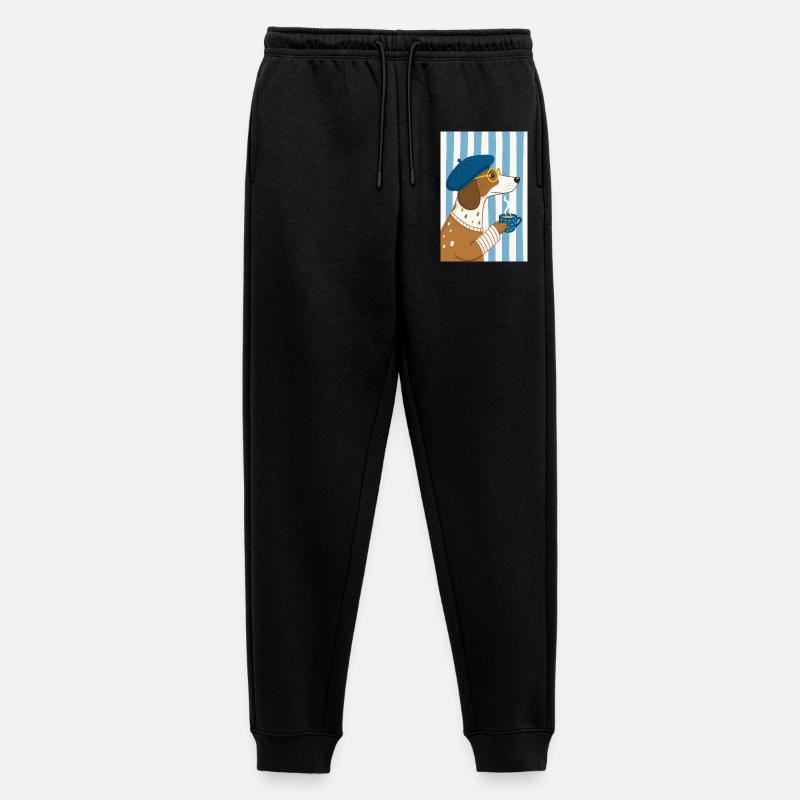 Schicker Hundekaffee und Baskenmütze - Männer Premium Bio Jogginghose - Schwarz
