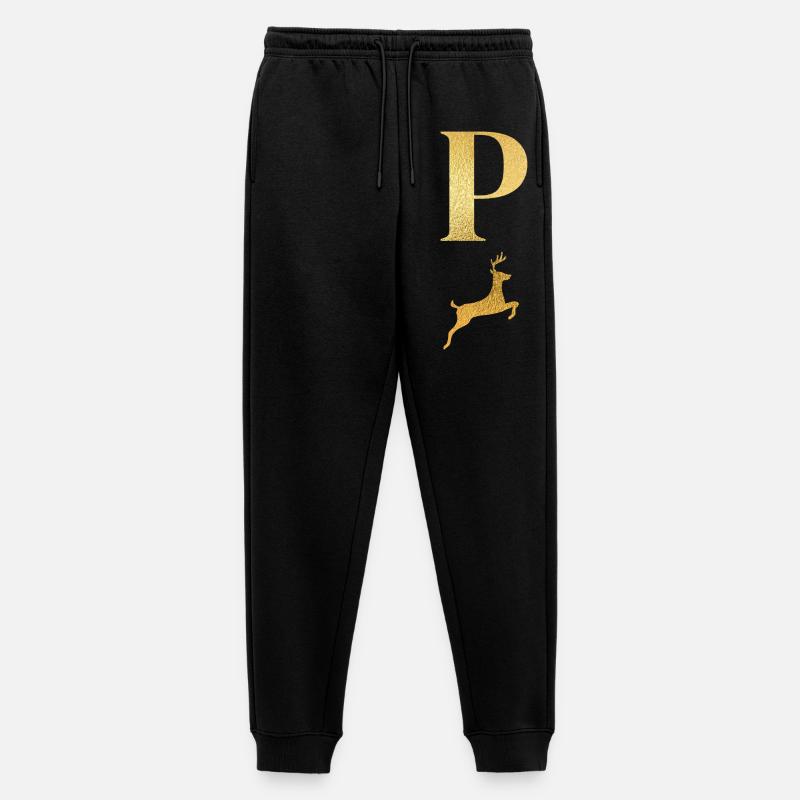 Buchstabe p goldener Hirsch - Geschenkidee - Männer Premium Bio Jogginghose - Schwarz