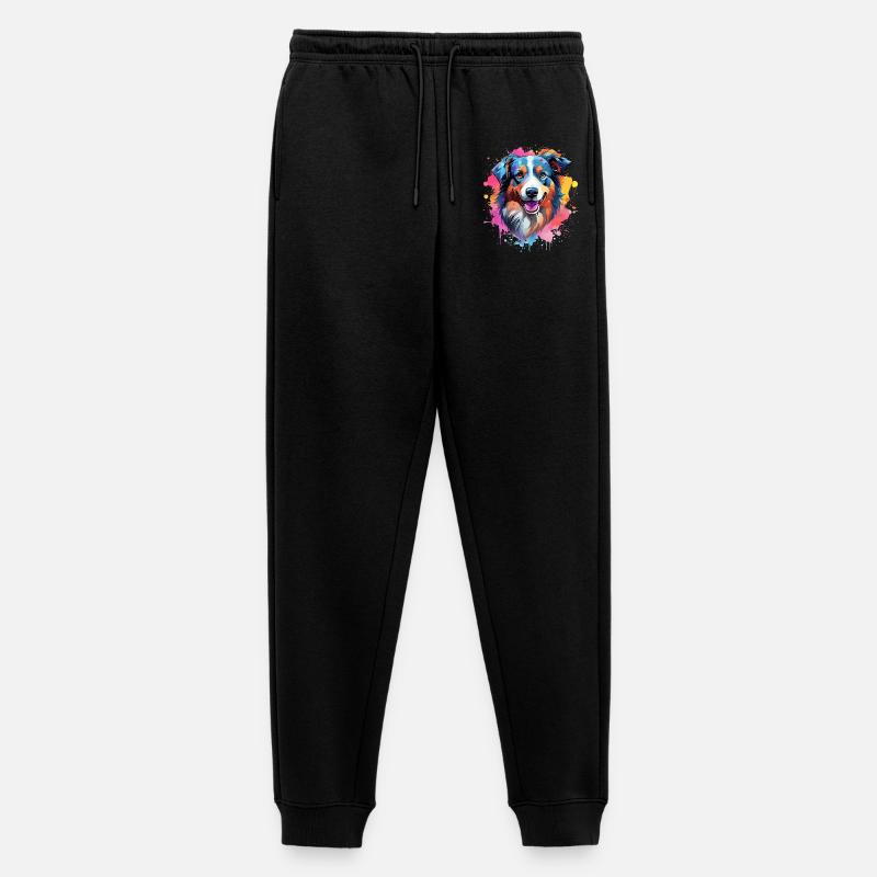 Farbenfrohe Splash-Kunst Australischer Schäferhund - Männer Premium Bio Jogginghose - Schwarz