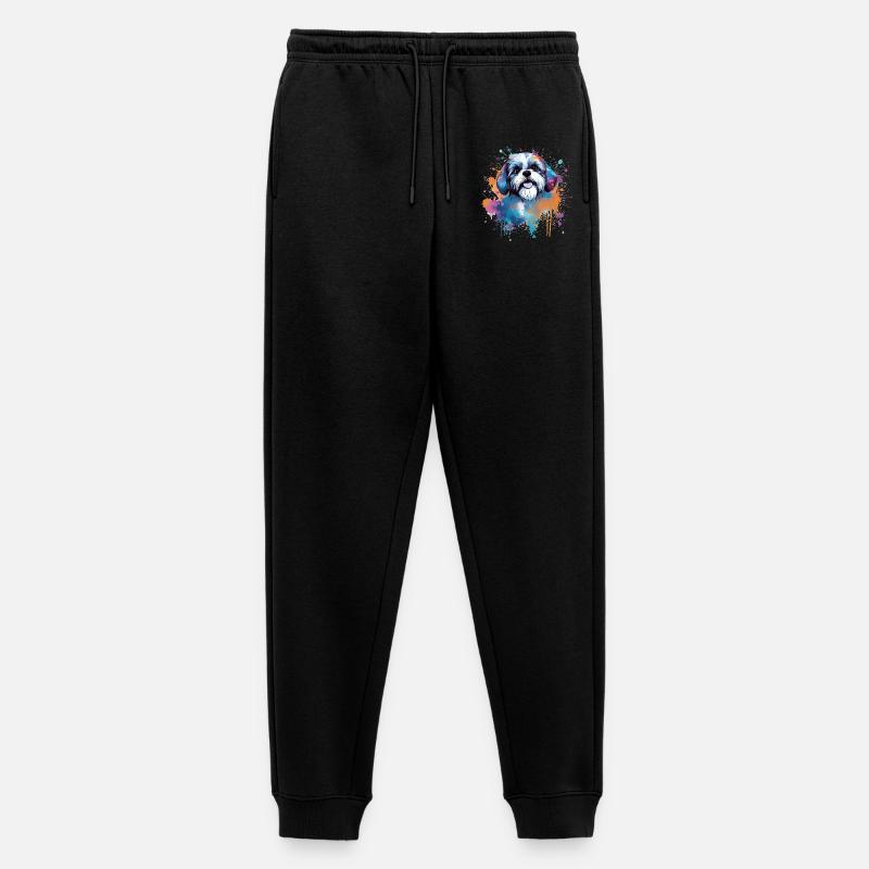 Lebendiger Welpe Splash Shih Tzu - Männer Premium Bio Jogginghose - Schwarz