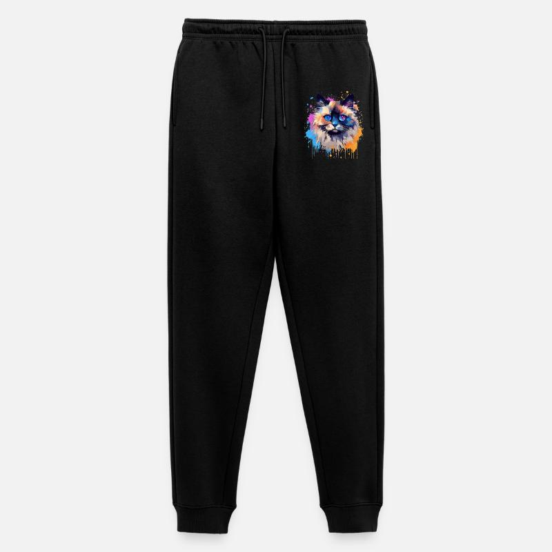 Bunte Birman-Katzengesicht-Splash-Kunst - Männer Premium Bio Jogginghose - Schwarz