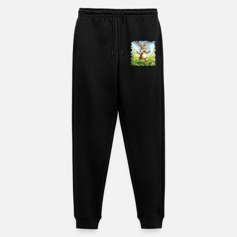 Fröhlicher Hase in Frühlingswiese - Männer Premium Bio Jogginghose - Schwarz