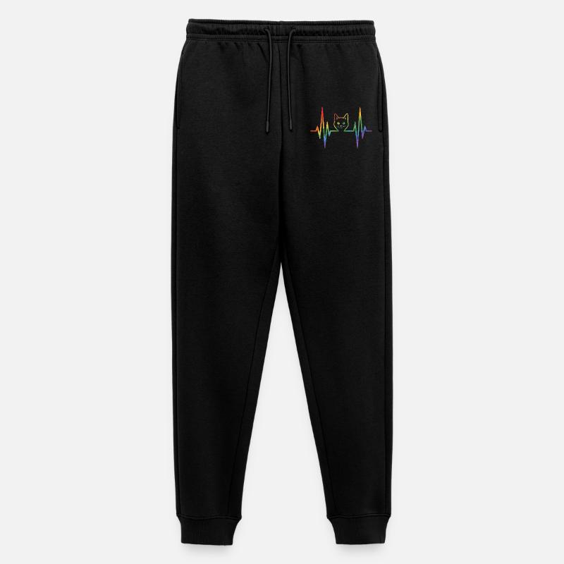 Regenbogenkatze mit Pulsherzlinie - Männer Premium Bio Jogginghose - Schwarz
