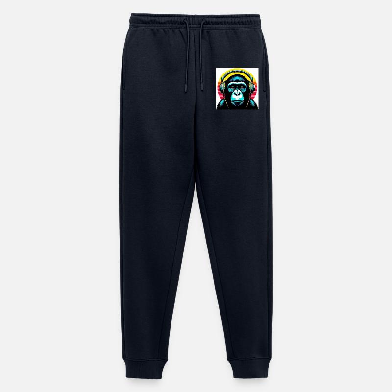 Schimpansenaffe hört Musik mit Kopfhörern - Männer Premium Bio Jogginghose - Navy