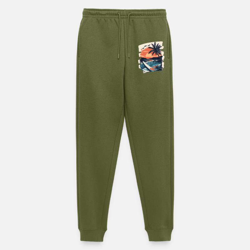 Beach Palm Trees Sunset Summer - Men's Premium Organic Joggers - khaki