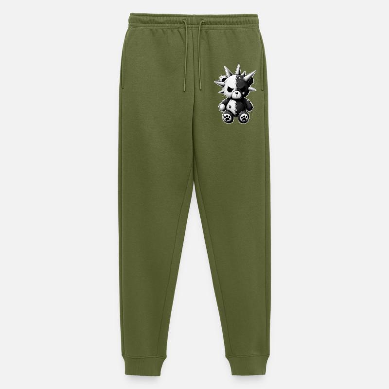 Split Skull Plush Bear Punk - Men's Premium Organic Joggers - khaki