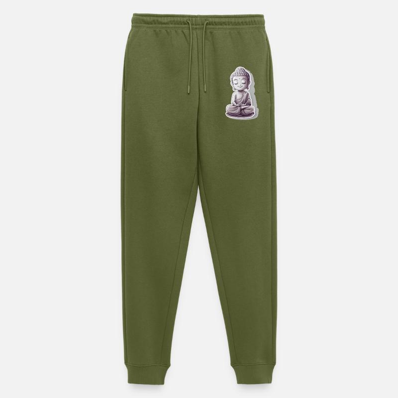 Meditating Buddha with calm expression - Men's Premium Organic Joggers - khaki