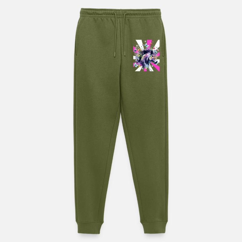 Retro Pferd Pferde Mädchen 60er Blumen - Männer Premium Bio Jogginghose - Khaki