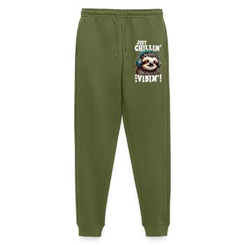 Sloth Chill Vibin graphic - Men's Premium Organic Joggers - khaki - Front - Thijin (182cm)